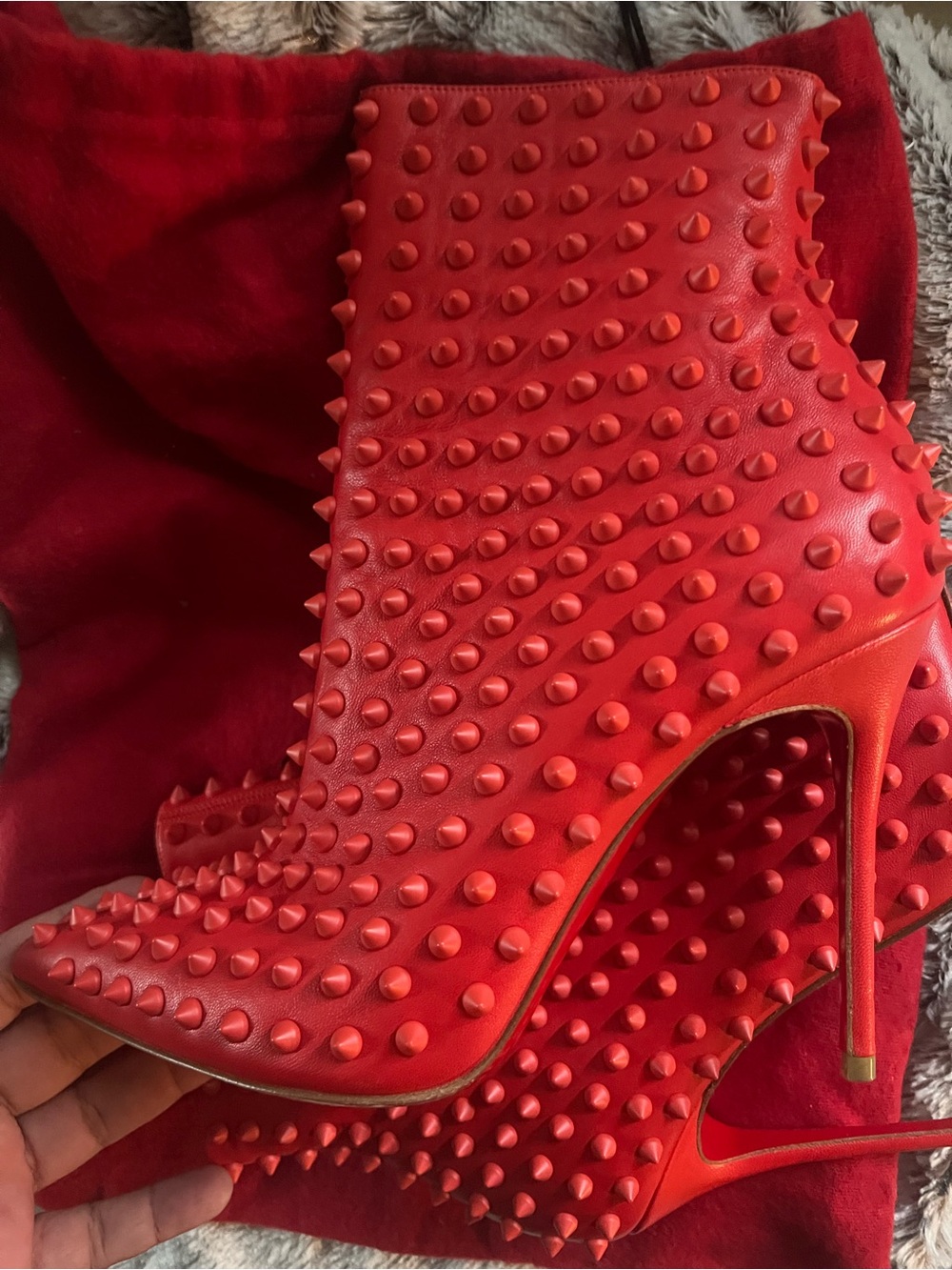 Women's Red Spike Stiletto Ankle Boots